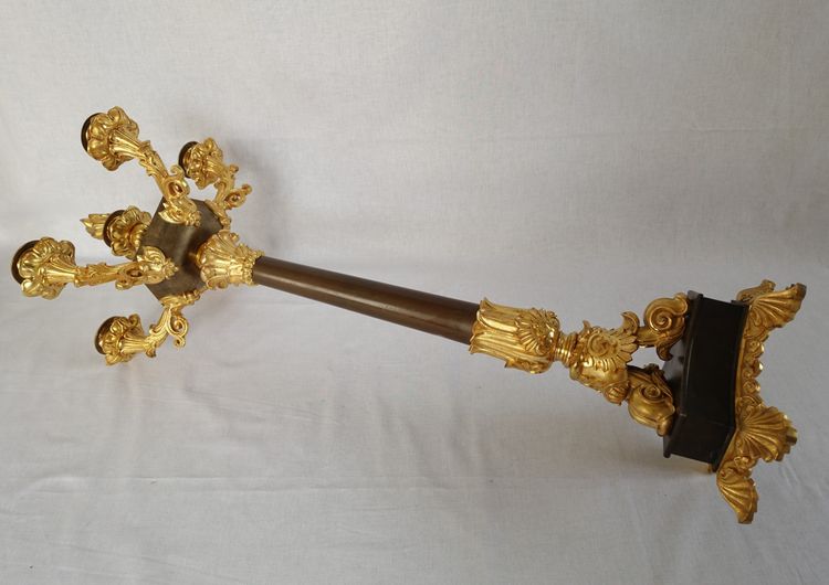 Pair of 6-light gilt bronze and patinated candelabra, Restoration - Empire style - 1830