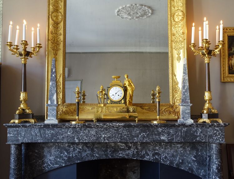 Pair of 6-light gilt bronze and patinated candelabra, Restoration - Empire style - 1830