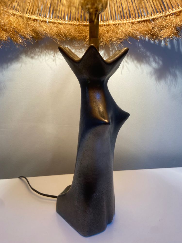 Lampe en céramique émaillée noire en forme de femme attribuée à Jacques Blin