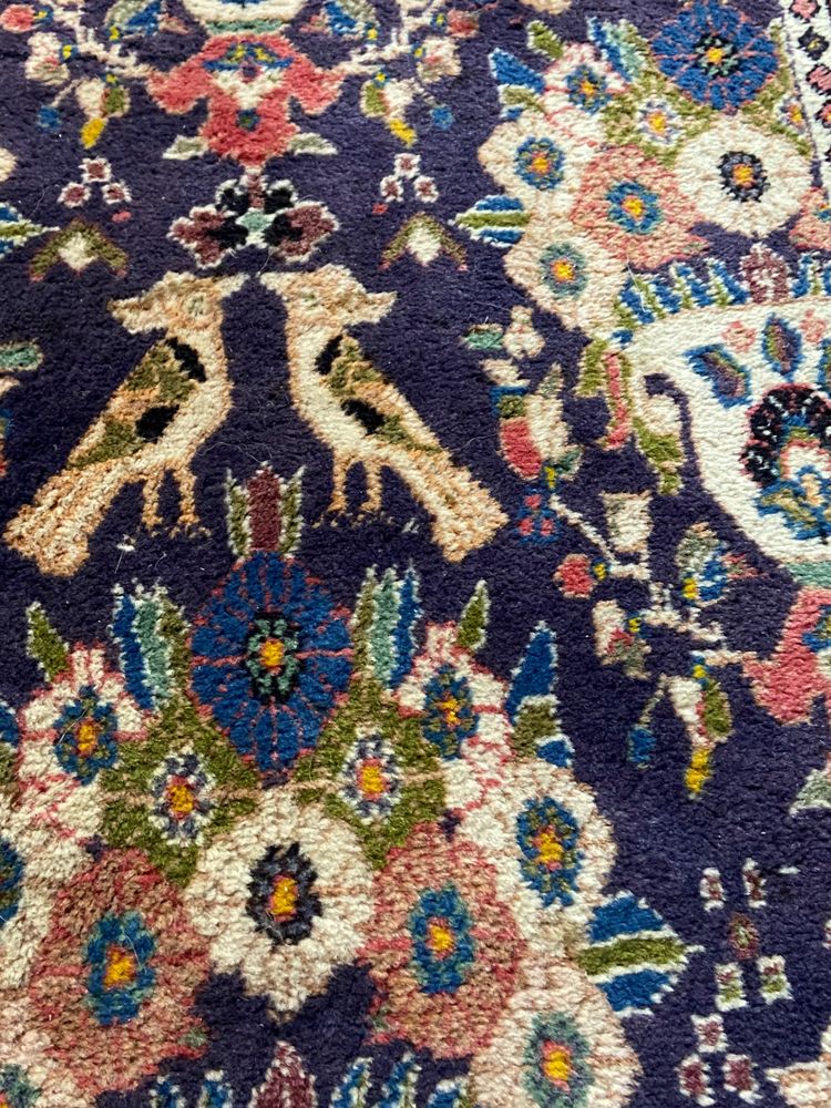 Tapis d'Orient ancien de tribu nomade Qashqai Bakhtiari 1950-1980 oiseaux fond violet