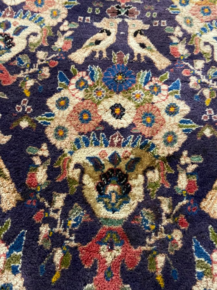 Tapis d'Orient ancien de tribu nomade Qashqai Bakhtiari 1950-1980 oiseaux fond violet