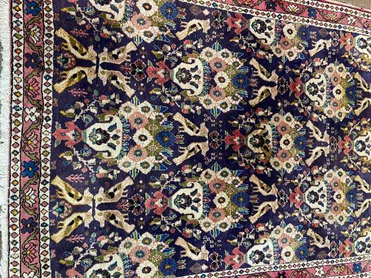 Tapis d'Orient ancien de tribu nomade Qashqai Bakhtiari 1950-1980 oiseaux fond violet