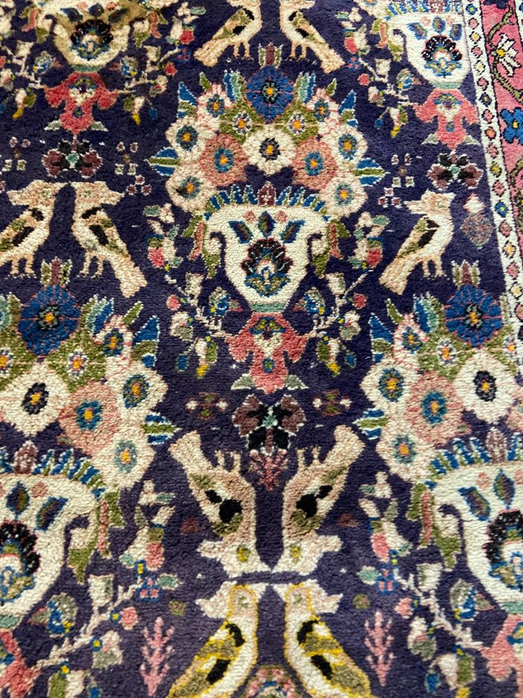 Tapis d'Orient ancien de tribu nomade Qashqai Bakhtiari 1950-1980 oiseaux fond violet