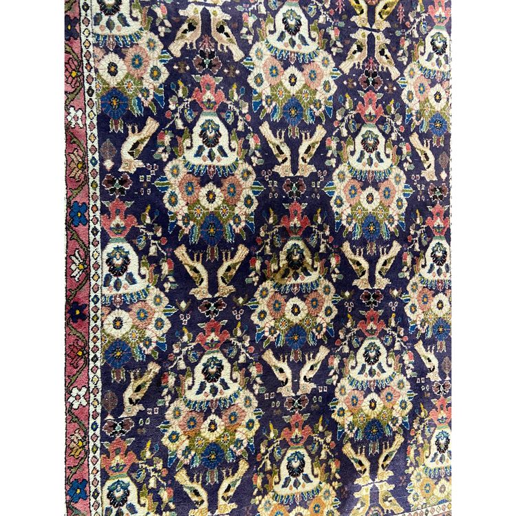 Tapis d'Orient ancien de tribu nomade Qashqai Bakhtiari 1950-1980 oiseaux fond violet