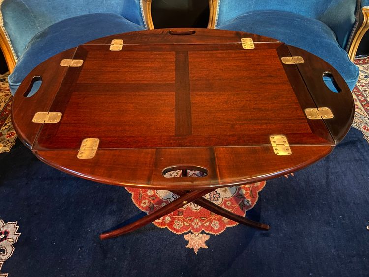 Mahogany modular folding coffee table Marine butler tray