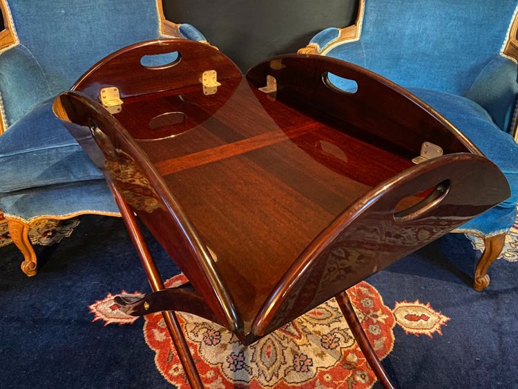Mahogany modular folding coffee table Marine butler tray