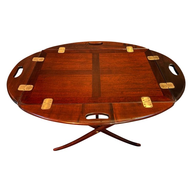 Mahogany modular folding coffee table Marine butler tray