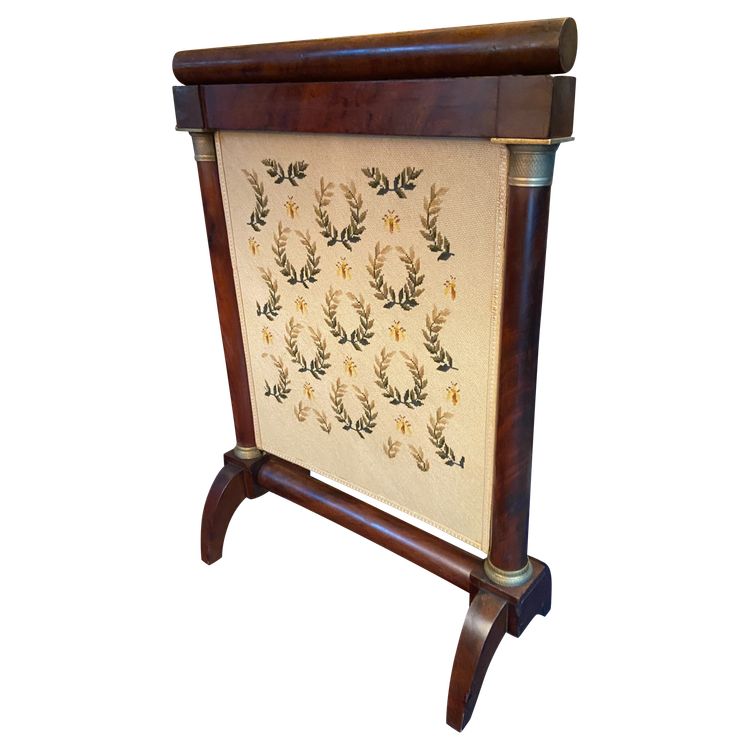 Fire screen mahogany ornaments bronze tapestry Empire crown