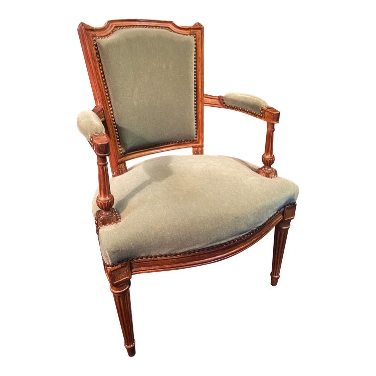 Fauteuil cabriolet velours vert d'époque XVIIIe Louis XVI