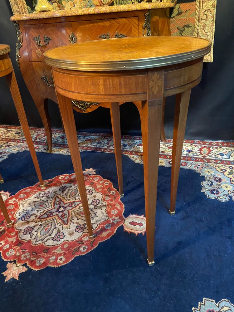 Pair of pedestal tables, end of sofa, table bouillotte, Louis XVI Directoire style