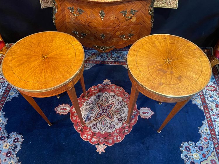 Pair of pedestal tables, end of sofa, table bouillotte, Louis XVI Directoire style