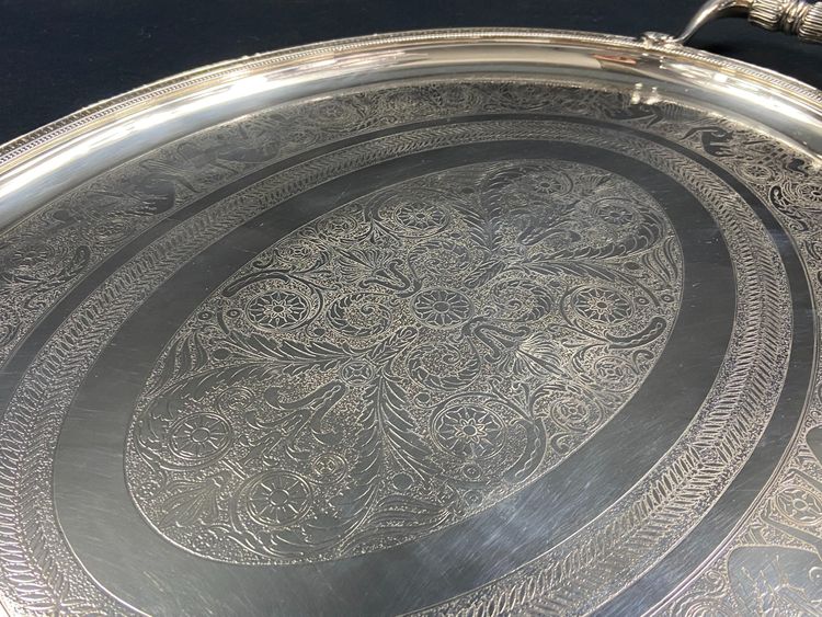 Very large silver plated serving tray signed CHRISTOFLE Malmaison model