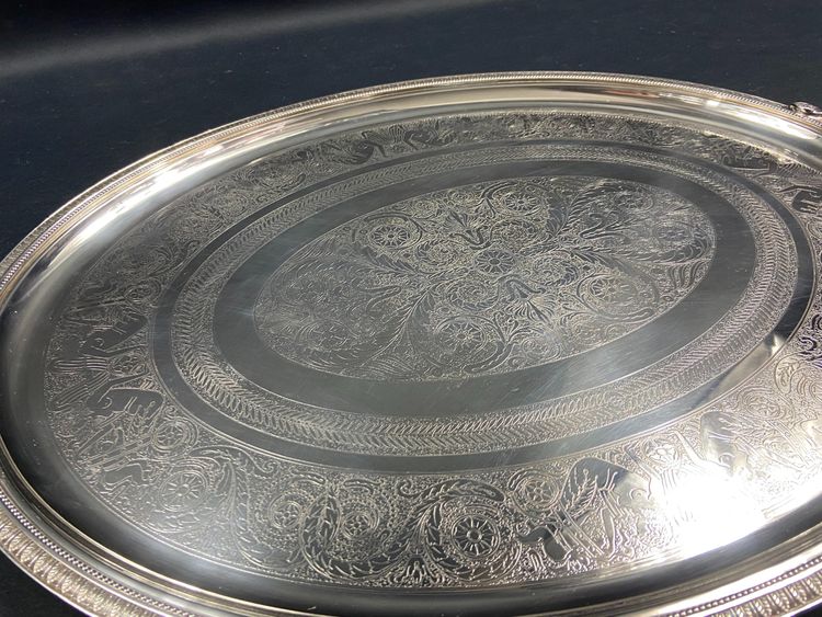 Very large silver plated serving tray signed CHRISTOFLE Malmaison model