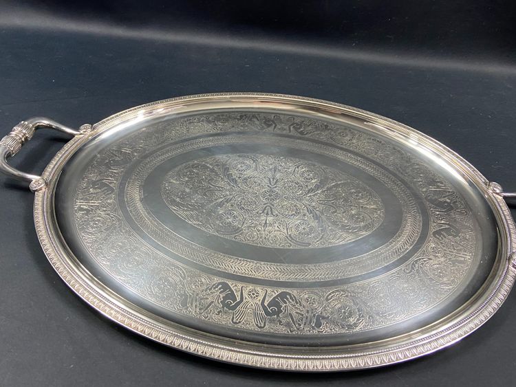 Very large silver plated serving tray signed CHRISTOFLE Malmaison model
