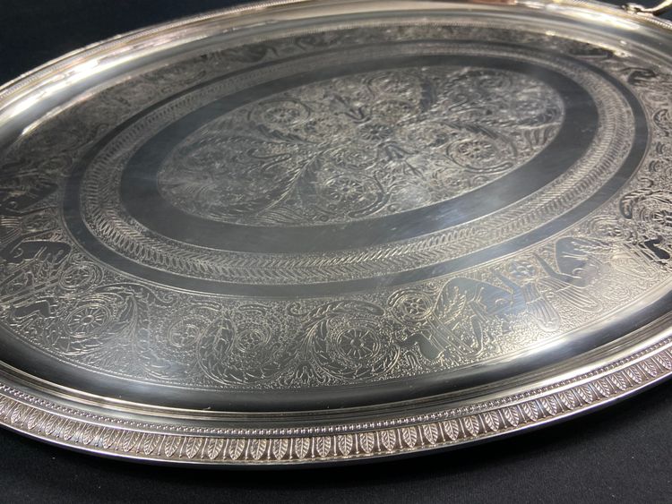 Very large silver plated serving tray signed CHRISTOFLE Malmaison model