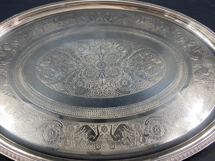 Very large silver plated serving tray signed CHRISTOFLE Malmaison model
