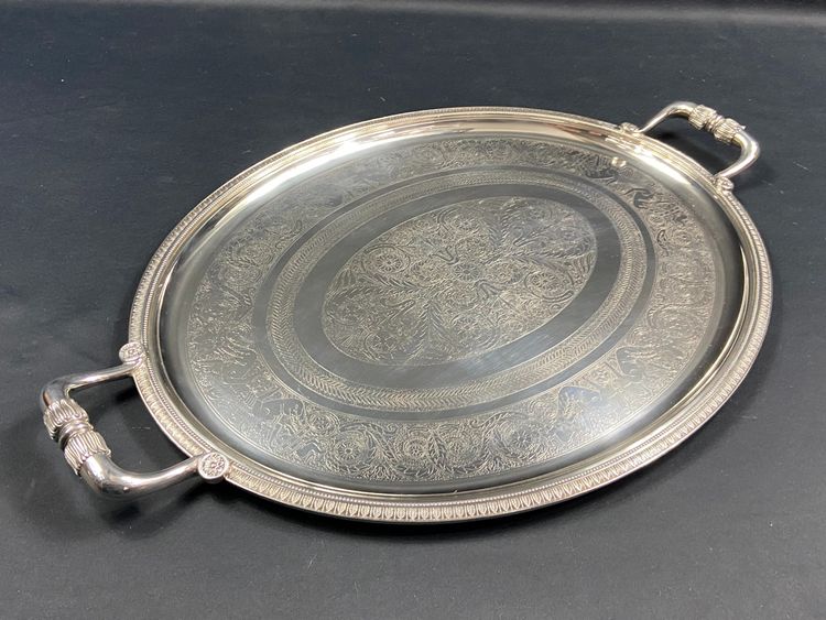Very large silver plated serving tray signed CHRISTOFLE Malmaison model