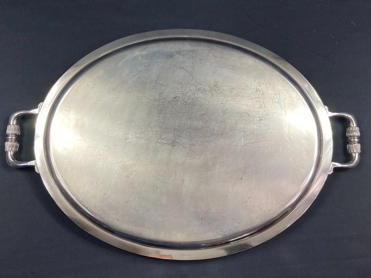 Very large silver plated serving tray signed CHRISTOFLE Malmaison model