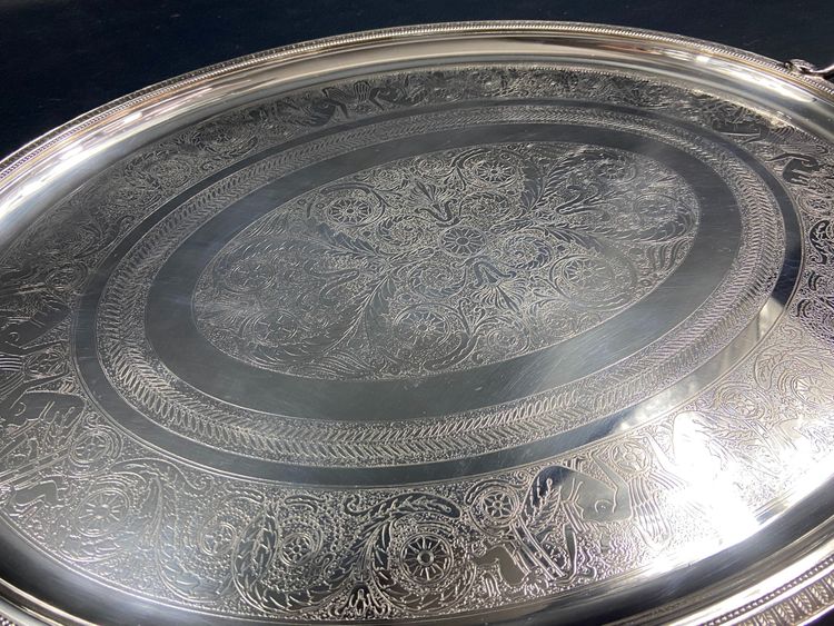 Very large silver plated serving tray signed CHRISTOFLE Malmaison model