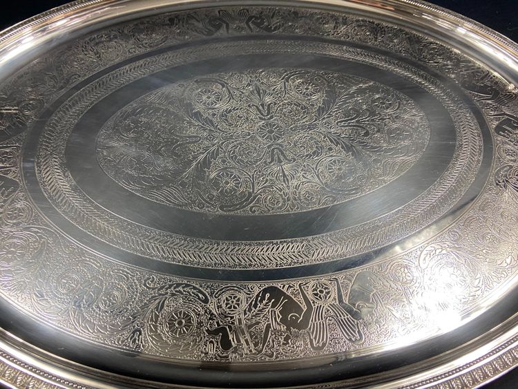 Very large silver plated serving tray signed CHRISTOFLE Malmaison model