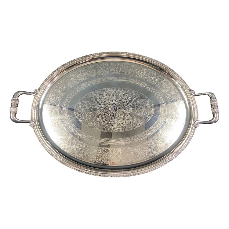 Very large silver plated serving tray signed CHRISTOFLE Malmaison model