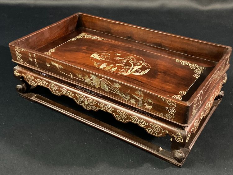 Scholar's table in exotic wood with inlaid mother-of-pearl decoration Indochina late 19th century