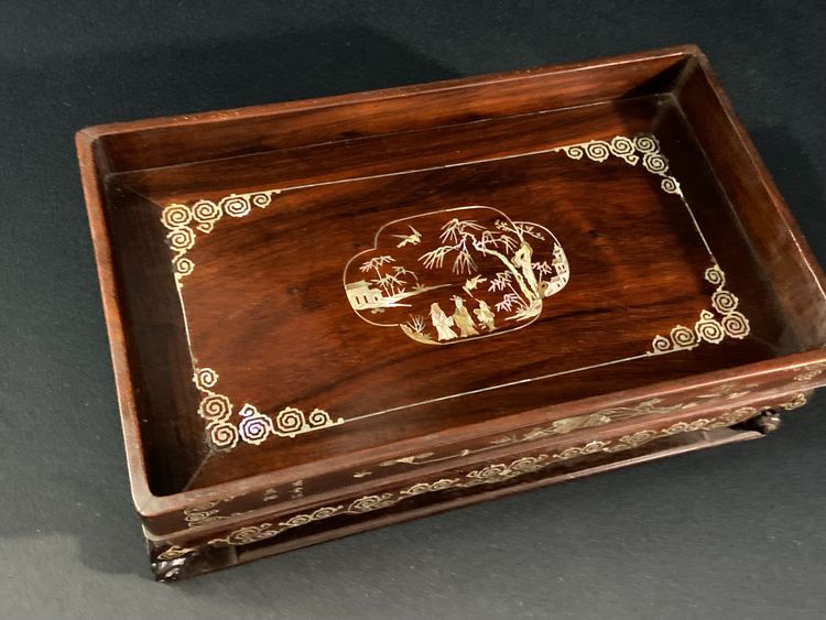 Scholar's table in exotic wood with inlaid mother-of-pearl decoration Indochina late 19th century