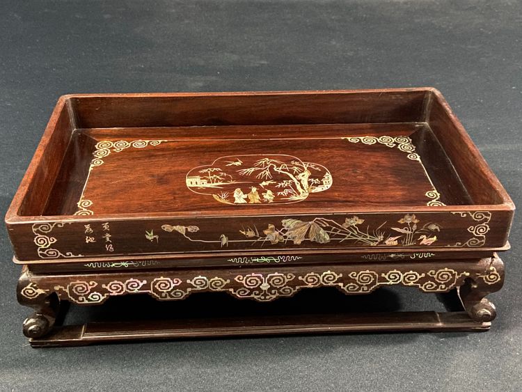 Scholar's table in exotic wood with inlaid mother-of-pearl decoration Indochina late 19th century