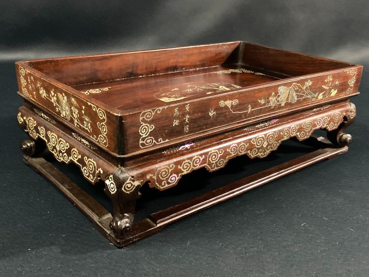 Scholar's table in exotic wood with inlaid mother-of-pearl decoration Indochina late 19th century