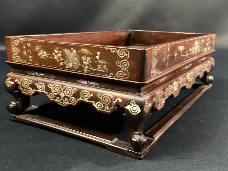 Scholar's table in exotic wood with inlaid mother-of-pearl decoration Indochina late 19th century