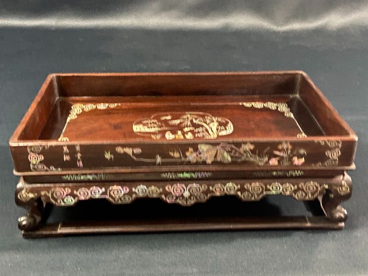 Scholar's table in exotic wood with inlaid mother-of-pearl decoration Indochina late 19th century