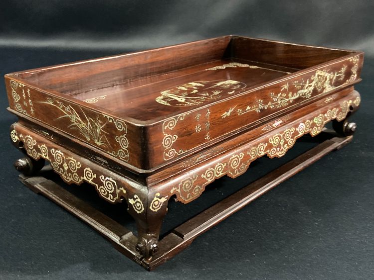 Scholar's table in exotic wood with inlaid mother-of-pearl decoration Indochina late 19th century