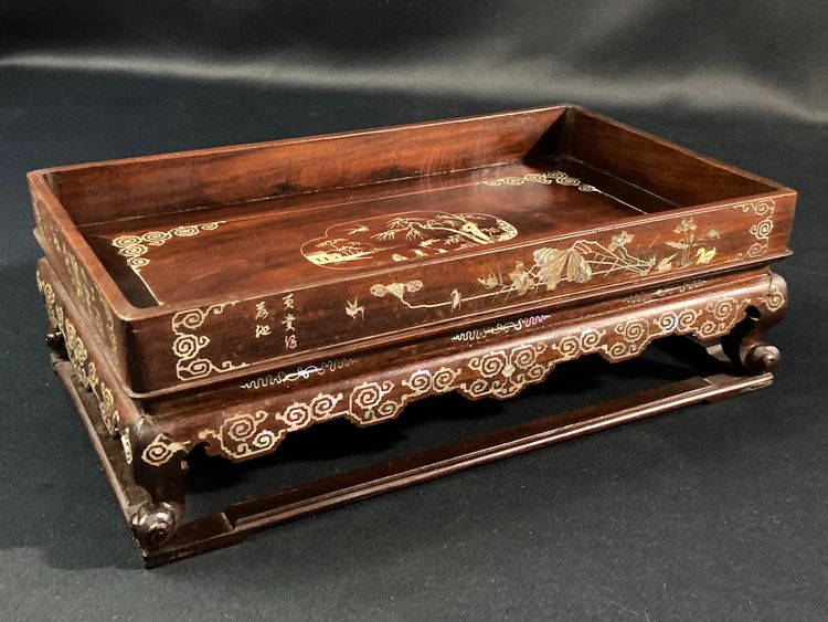 Scholar's table in exotic wood with inlaid mother-of-pearl decoration Indochina late 19th century