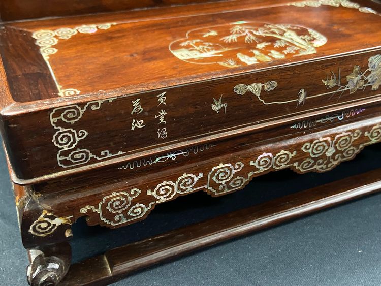Scholar's table in exotic wood with inlaid mother-of-pearl decoration Indochina late 19th century