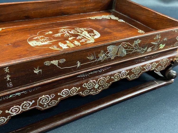 Scholar's table in exotic wood with inlaid mother-of-pearl decoration Indochina late 19th century