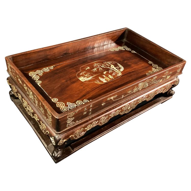 Scholar's table in exotic wood with inlaid mother-of-pearl decoration Indochina late 19th century