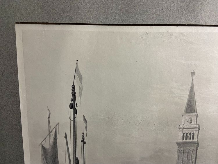 Grande gravure XIXe 1834 représentant une vue animée du Grand Canal à Venise