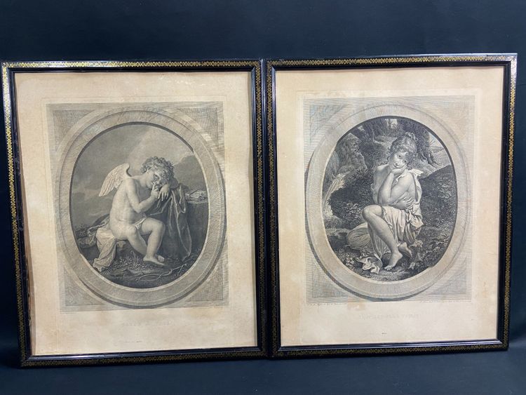 Gravure XIXe à l'angelot ange titrée Garde à vous Angelica Kauffmann / Porporati