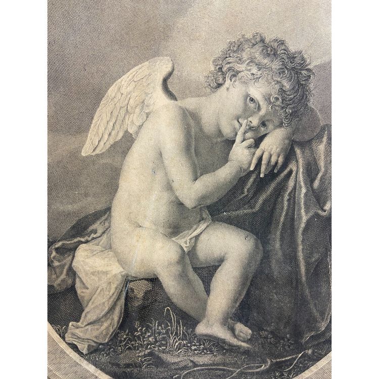 Gravure XIXe à l'angelot ange titrée Garde à vous Angelica Kauffmann / Porporati
