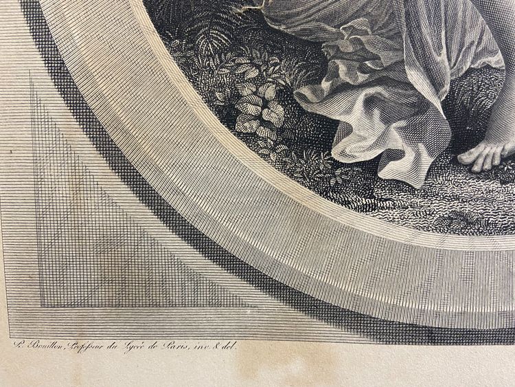 Gravure XIXe à la jeune femme titrée "Il n'est plus temps" Bouillon / Audouin