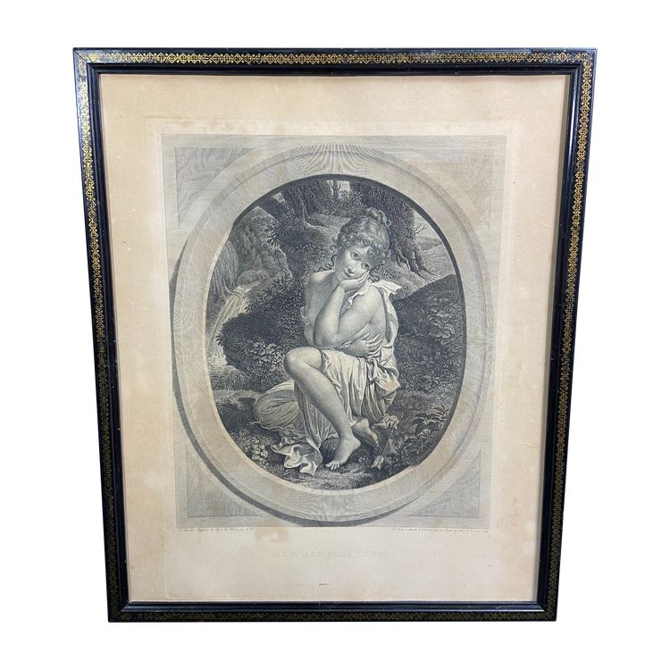 Gravure XIXe à la jeune femme titrée "Il n'est plus temps" Bouillon / Audouin