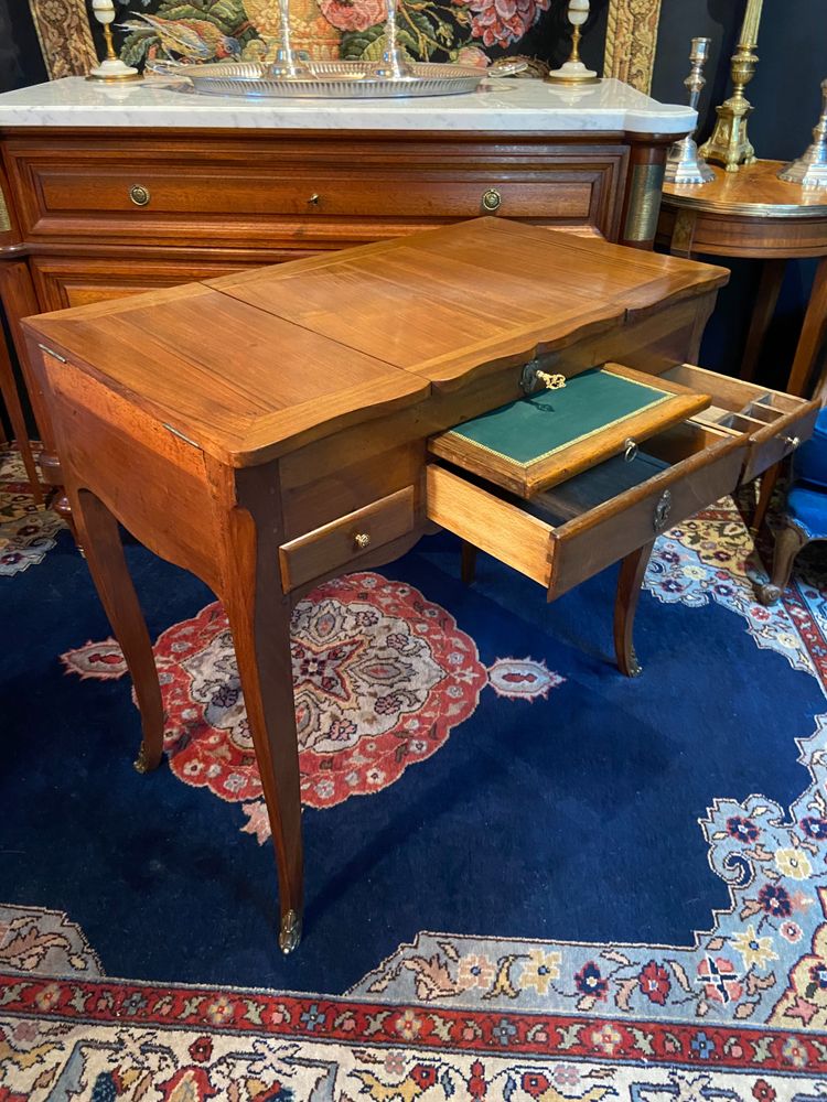 Louis XV solid walnut dressing table, 18th century, marked N. Armant