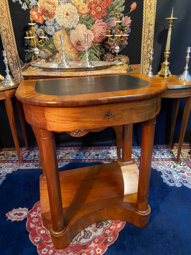 Solid walnut console desk and writing table with sofa back, XIXth Empire period