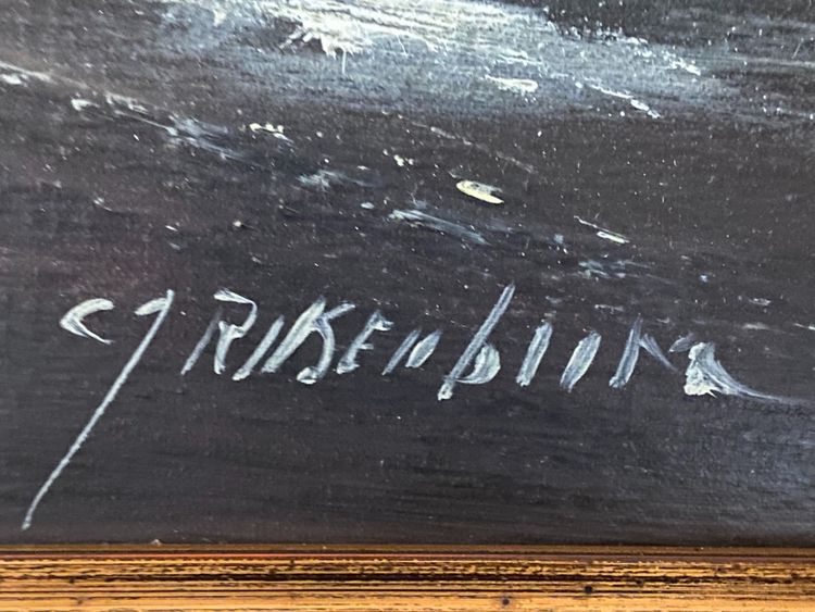 Enorme olio su tela di scuola olandese con paesaggio invernale 164 x 132