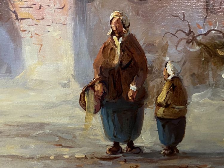 Enorme olio su tela di scuola olandese con paesaggio invernale 164 x 132