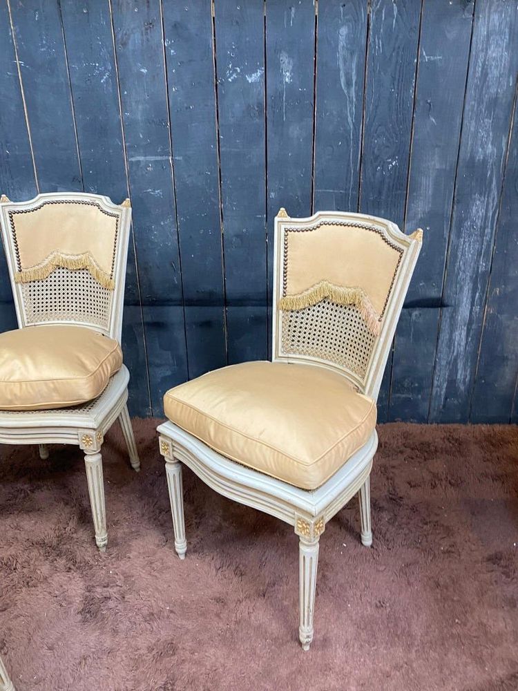 Set of four elegant Louis XVI style chairs, circa 1950