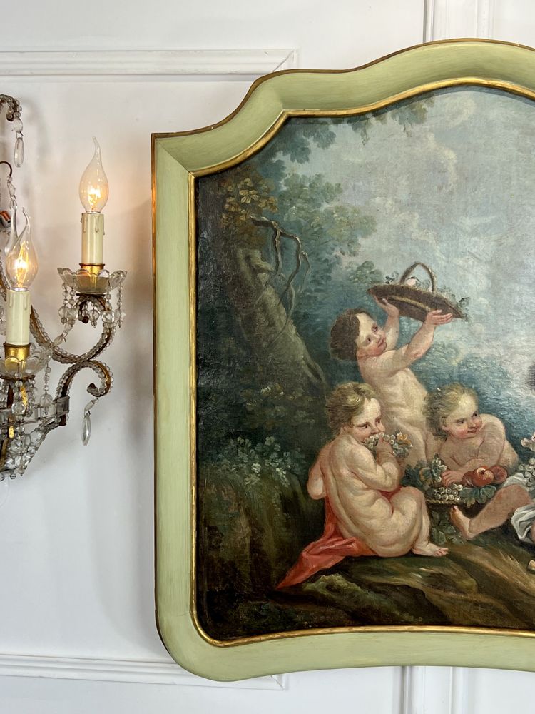 DIPINTO DI FALEGNAMERIA / PIANO DELLA PORTA / OLIO SU TELA CON DECORAZIONE DI PUTTI