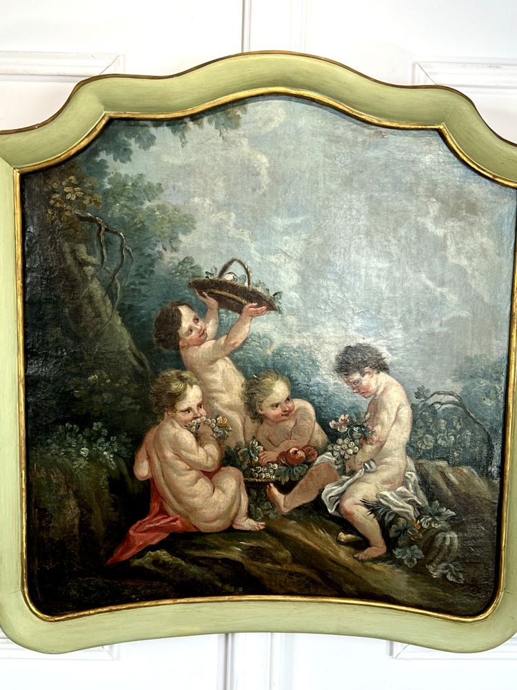 DIPINTO DI FALEGNAMERIA / PIANO DELLA PORTA / OLIO SU TELA CON DECORAZIONE DI PUTTI