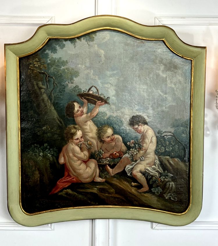 DIPINTO DI FALEGNAMERIA / PIANO DELLA PORTA / OLIO SU TELA CON DECORAZIONE DI PUTTI