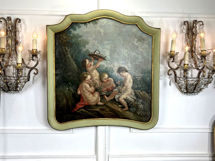 DIPINTO DI FALEGNAMERIA / PIANO DELLA PORTA / OLIO SU TELA CON DECORAZIONE DI PUTTI